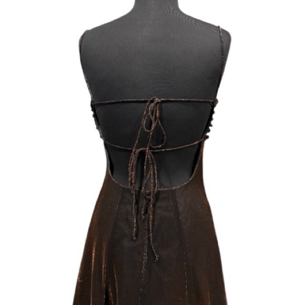 Vintage Y2K Jump Apparel Metallic Bronze Corset Gown Fairycore Gothic Prom Dress - Picture 9 of 16